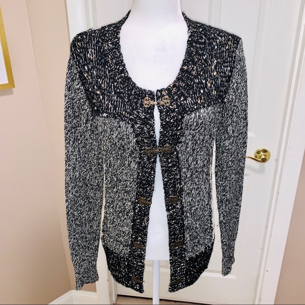 Buckle BKE/BOUTIQUE Crochet/Knit Black & Cream Cardigan Sweater